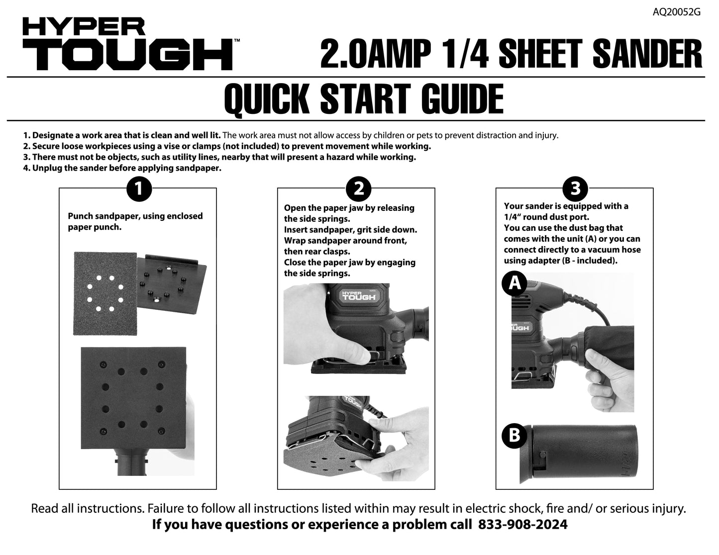 2 Amp Corded 1/4 Sheet Palm Sander with Dust Bag, Vacuum Hose Adapter, Punch Plate & 3 Sanding Sheets, New Condition