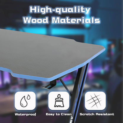 39" Computer Desk Z Shaped Workstation Ergonomic Table with Headphone Hook for Game Players (Blue, 39 In)