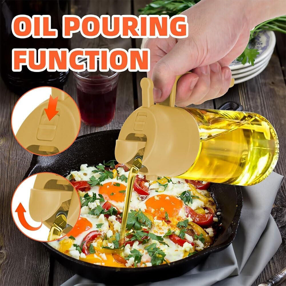 16Oz Olive Oil Dispenser Bottle 2 in 1 Sprayer Pourer Glass for Kitchen Cooking