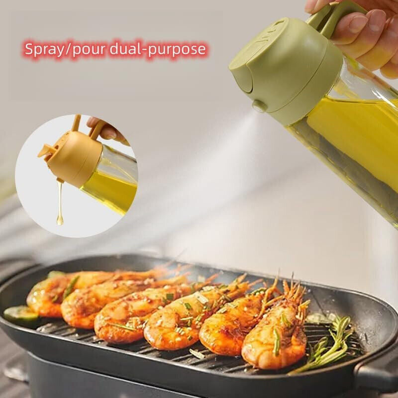 16Oz Olive Oil Dispenser Bottle 2 in 1 Sprayer Pourer Glass for Kitchen Cooking